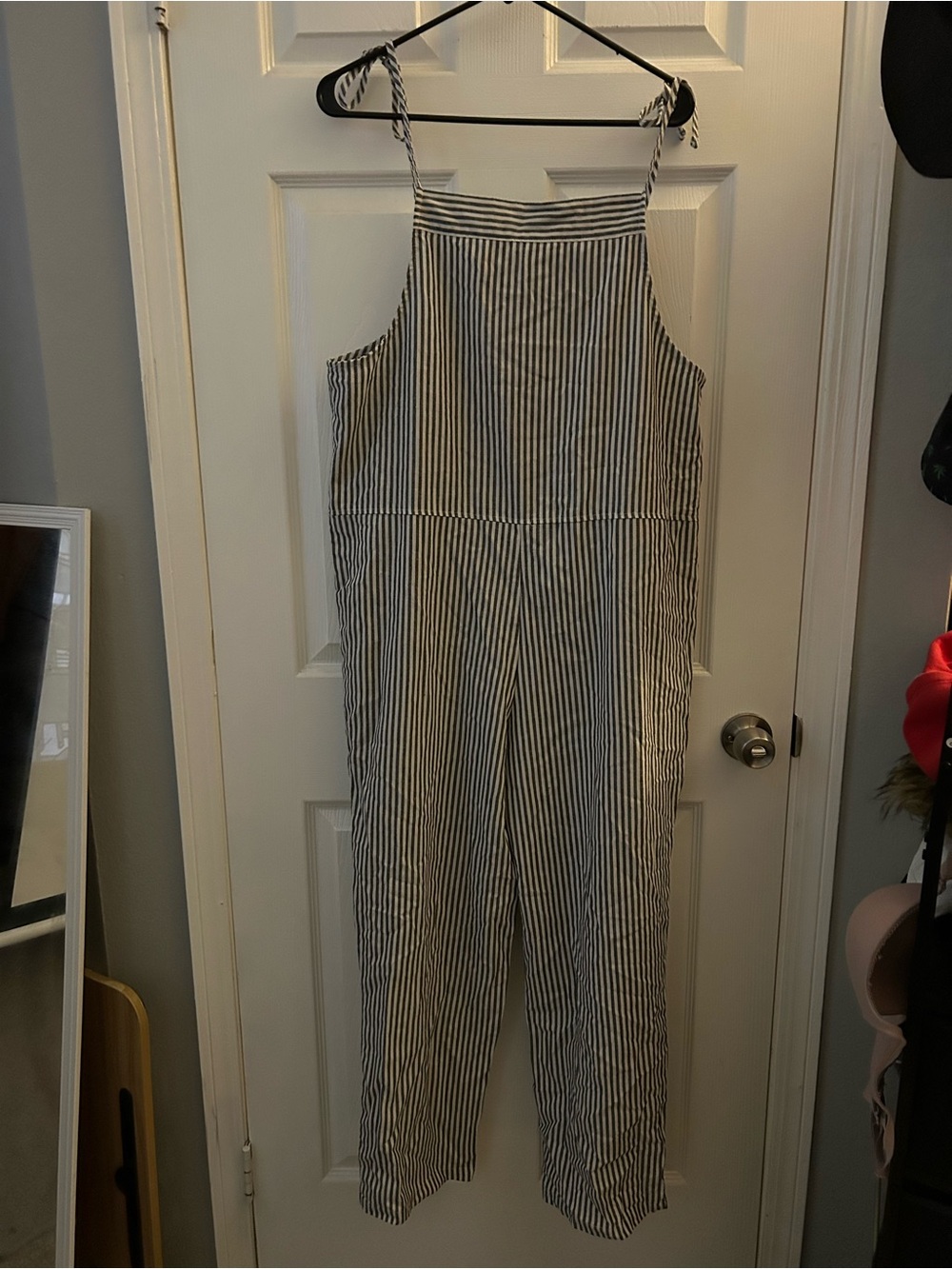 Striped Navy and White Tie-Strap Jumpsuit